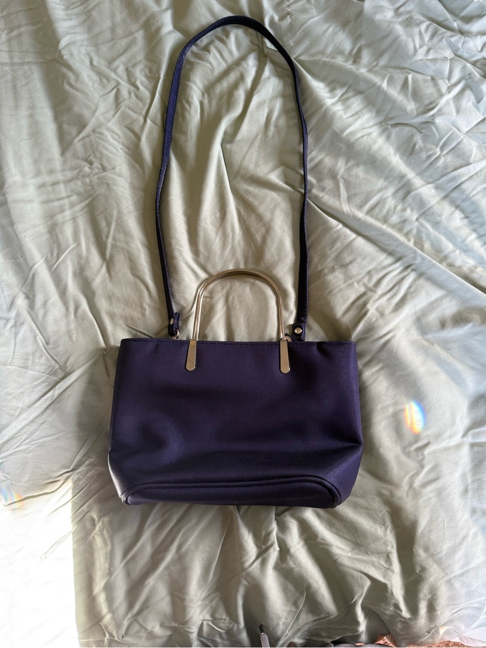 Structured Navy Shoulder Bag with Silver Tone Handles